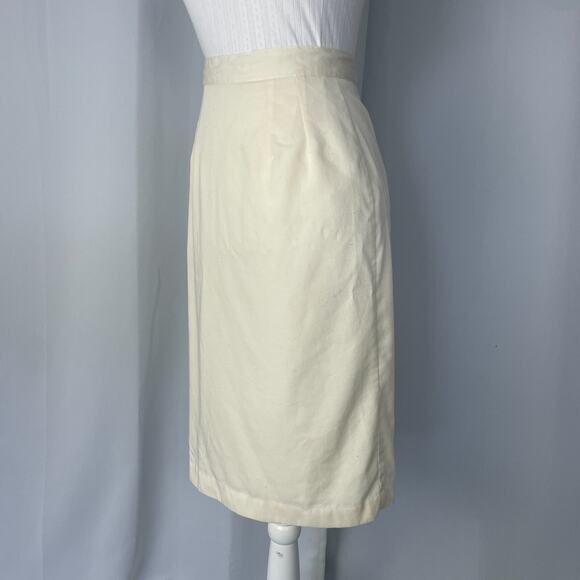 Vintage Pencil Skirt Size 8 Cream Off White Solid Midi Preppy Minimalist 80s 90s - Picture 7 of 14